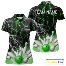 Load image into Gallery viewer, Women's bowling Polo, Quarter Zip shirts Custom Green lightning thunder team bowling league jerseys NQS11262