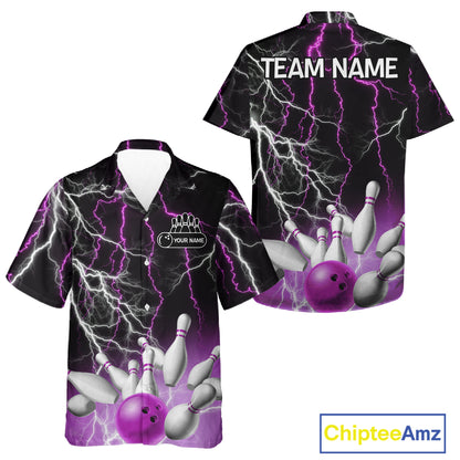 Bowling Hawaiian Shirt Custom Purple lightning thunder team bowling league jerseys NQS11263