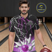 Load image into Gallery viewer, Men's bowling Polo, Quarter Zip shirts Custom Purple lightning thunder team bowling league jerseys NQS11263