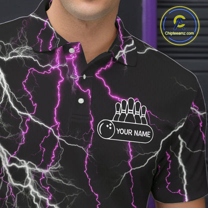Men's bowling Polo, Quarter Zip shirts Custom Purple lightning thunder team bowling league jerseys NQS11263
