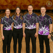 Load image into Gallery viewer, Men's bowling Polo, Quarter Zip shirts Custom Purple lightning thunder team bowling league jerseys NQS11263