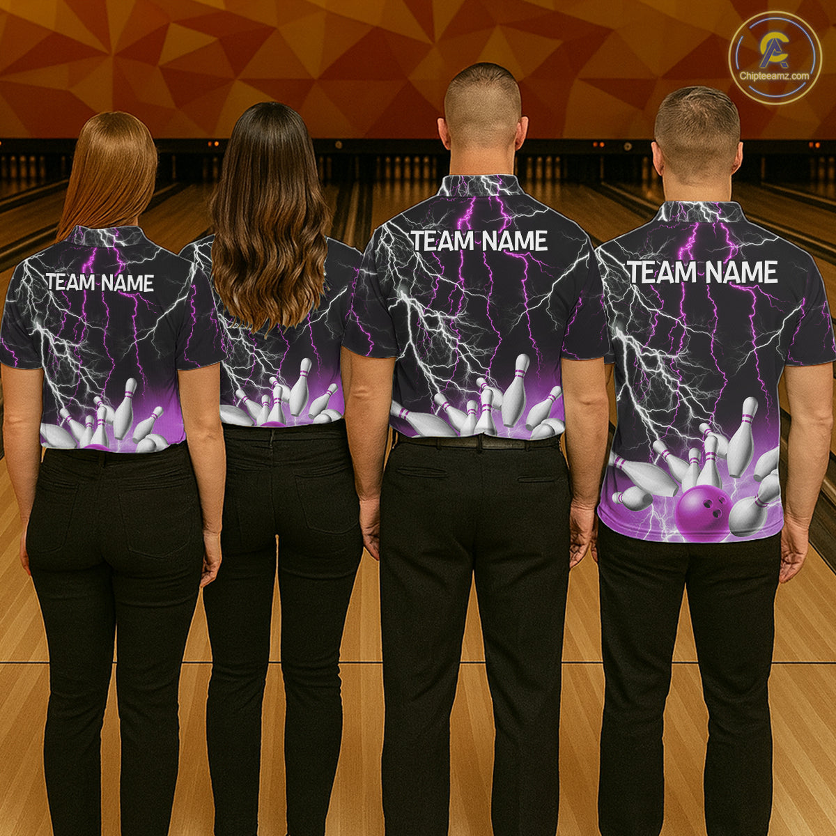 Men's bowling Polo, Quarter Zip shirts Custom Purple lightning thunder team bowling league jerseys NQS11263