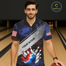 Load image into Gallery viewer, Red, White &amp; Blue Smoke American Flag Bowling Hawaiian Shirt Custom patriotic Team bowling jersey NQS11269