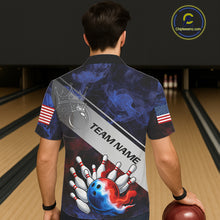Load image into Gallery viewer, Red, White &amp; Blue Smoke American Flag Bowling Hawaiian Shirt Custom patriotic Team bowling jersey NQS11269