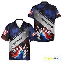 Load image into Gallery viewer, Red, White &amp; Blue Smoke American Flag Bowling Hawaiian Shirt Custom patriotic Team bowling jersey NQS11269