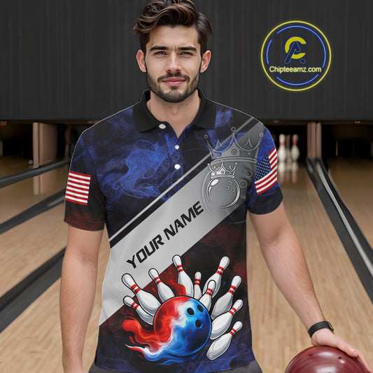 Red, White & Blue Smoke American Flag Bowling shirts For men Custom patriotic Team bowling jersey NQS11269