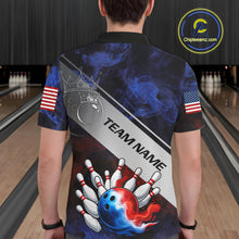 Load image into Gallery viewer, Red, White &amp; Blue Smoke American Flag Bowling shirts For men Custom patriotic Team bowling jersey NQS11269