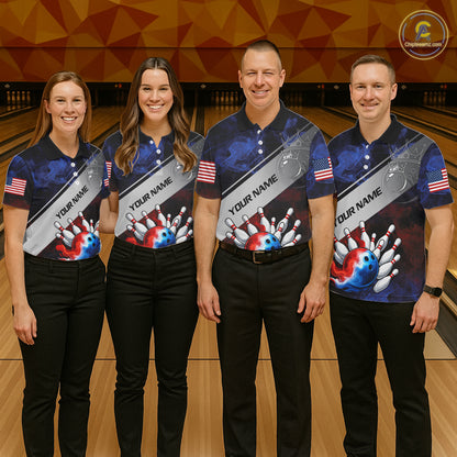 Red, White & Blue Smoke American Flag Bowling shirts For Women Custom patriotic Team bowling jersey NQS11269