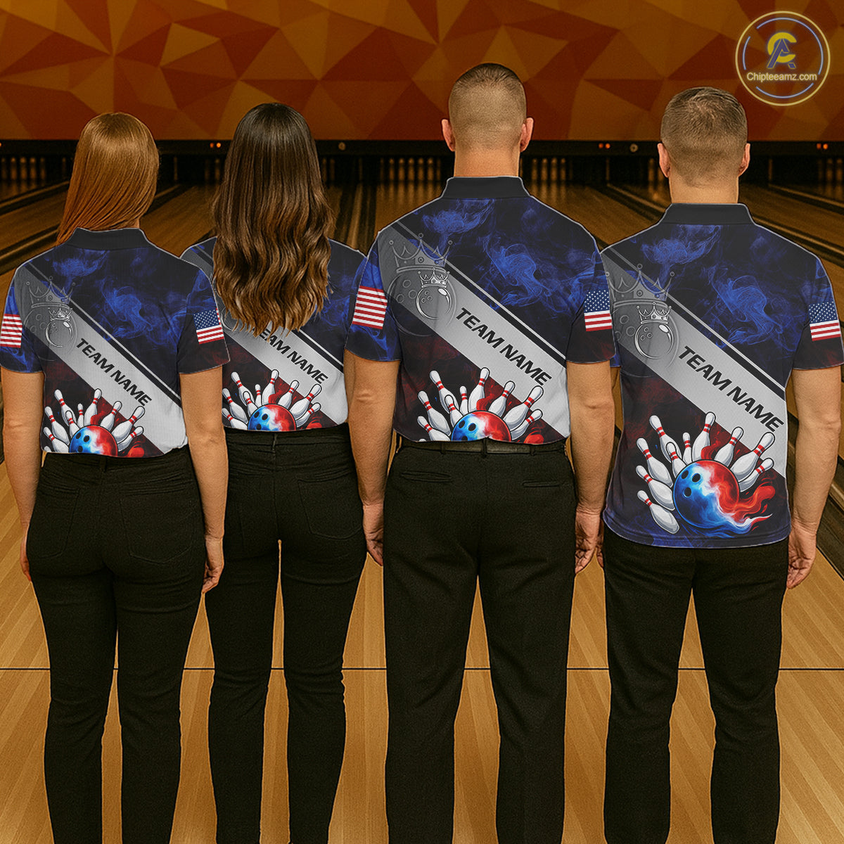 Red, White & Blue Smoke American Flag Bowling shirts For Women Custom patriotic Team bowling jersey NQS11269