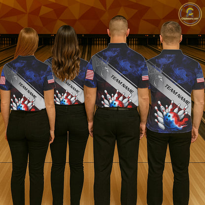 Red, White & Blue Smoke American Flag Bowling shirts For Women Custom patriotic Team bowling jersey NQS11269