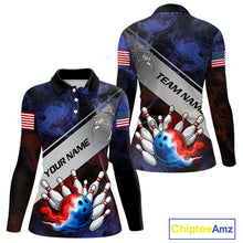 Load image into Gallery viewer, Red, White &amp; Blue Smoke American Flag Bowling shirts For Women Custom patriotic Team bowling jersey NQS11269
