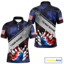 Load image into Gallery viewer, Red, White &amp; Blue Smoke American Flag Bowling shirts For men Custom patriotic Team bowling jersey NQS11269