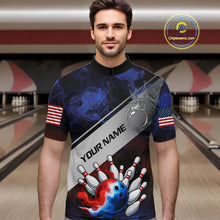 Load image into Gallery viewer, Red, White &amp; Blue Smoke American Flag Bowling shirts For men Custom patriotic Team bowling jersey NQS11269