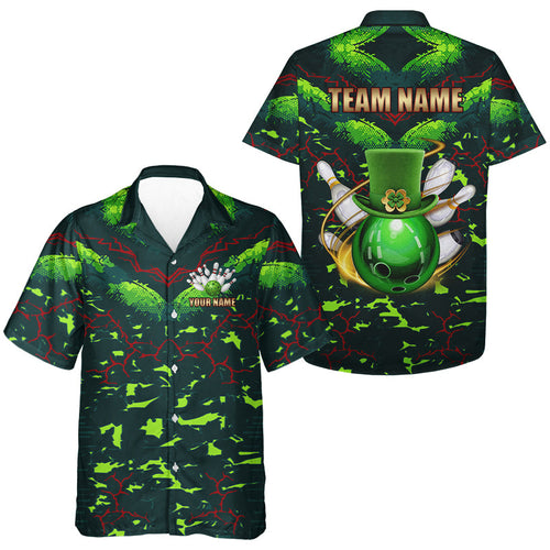 Personalized Green Camo Bowling Hawaiian Shirts custom St Patrick Day Bowling Team button up shirts NQS9547