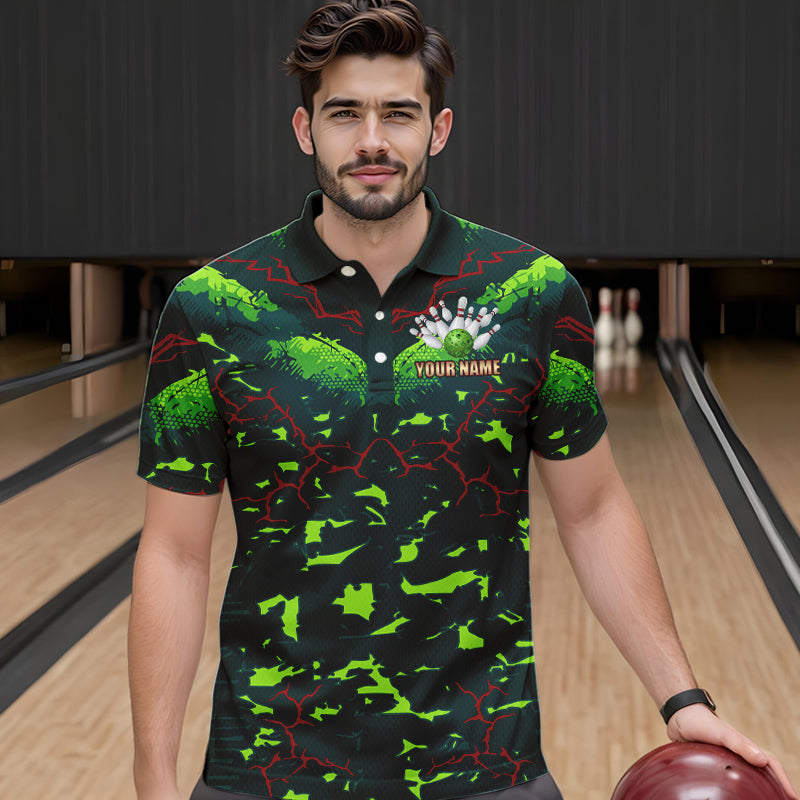 Personalized Green Camo Bowling Polo, 1/4 Zip shirts for Men custom St Patrick Day Bowling Team Jersey NQS9547