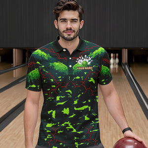 Personalized Green Camo Bowling Polo, 1/4 Zip shirts for Men custom St Patrick Day Bowling Team Jersey NQS9547