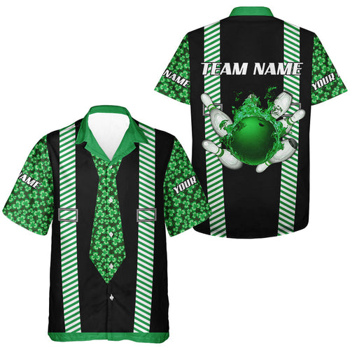 Green Shamrock pattern Bowling Hawaiian Shirts custom St Patrick Day Bowling Team button up shirts NQS9548