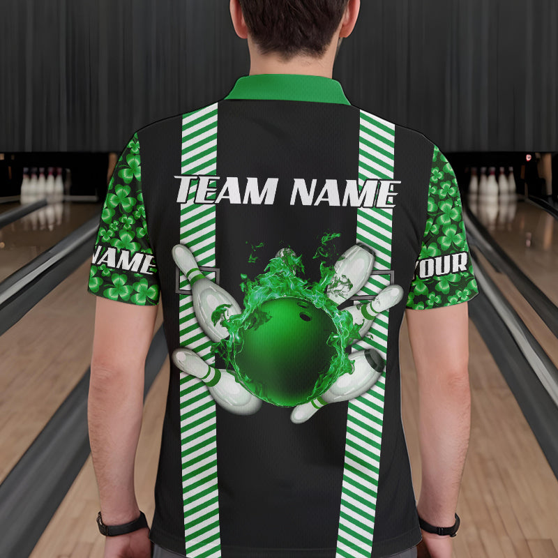 Personalized Green Shamrock pattern Bowling shirts for Men custom St Patrick Day Bowling Team Jersey NQS9548