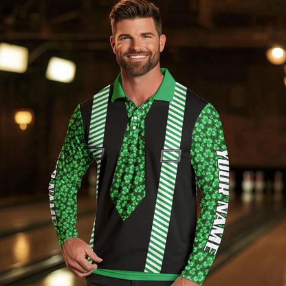 Personalized Green Shamrock pattern Bowling shirts for Men custom St Patrick Day Bowling Team Jersey NQS9548