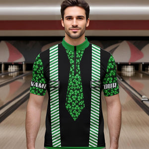 Personalized Green Shamrock pattern Bowling shirts for Men custom St Patrick Day Bowling Team Jersey NQS9548