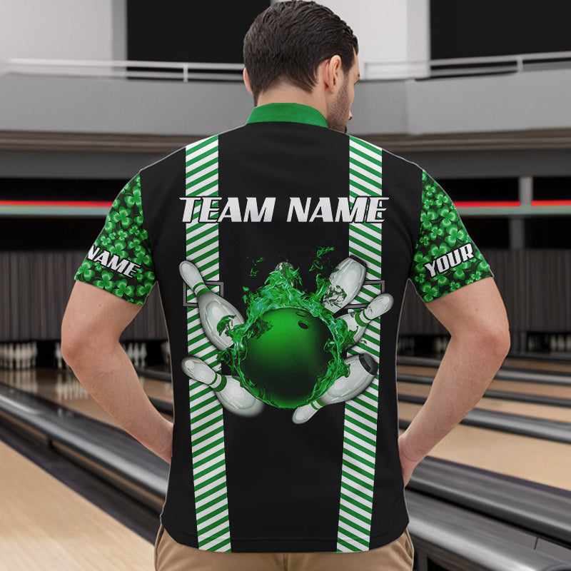 Personalized Green Shamrock pattern Bowling shirts for Men custom St Patrick Day Bowling Team Jersey NQS9548