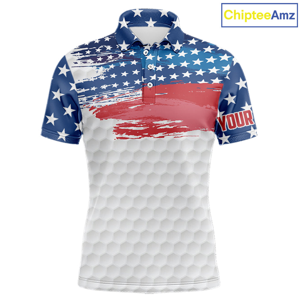 Personalized Red, White and Blue American Flag Men golf polo shirts Custom patriotic mens golf wear NQS9550