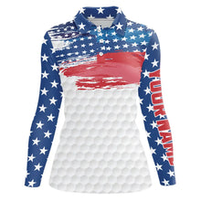 Load image into Gallery viewer, Personalized Red, White and Blue American Flag Women golf polo shirt Custom patriotic ladies golf tops NQS9550