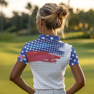 Personalized Red, White and Blue American Flag Women golf polo shirt Custom patriotic ladies golf tops NQS9550