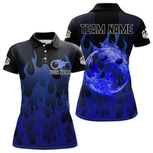 Load image into Gallery viewer, Personalized Black and Blue Flame Bowling Shirts For Women Custom Fire bowling jerseys NQS9552