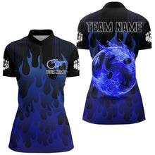 Load image into Gallery viewer, Personalized Black and Blue Flame Bowling Shirts For Women Custom Fire bowling jerseys NQS9552
