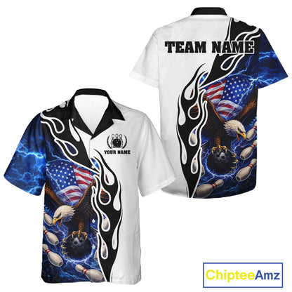 Blue Lightning Thunder American Flag Eagle Bowling Hawaiian shirt Custom Patriotic Team Bowler Jersey NQS11658