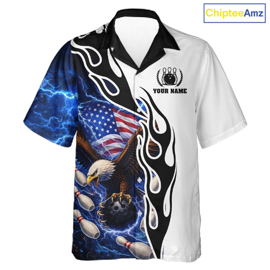 Blue Lightning Thunder American Flag Eagle Bowling Hawaiian shirt Custom Patriotic Team Bowler Jersey NQS11658