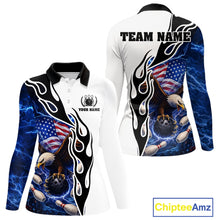 Load image into Gallery viewer, Blue Lightning Thunder American Flag Eagle Women Bowling shirts Custom Patriotic Team bowling Jersey NQS11658