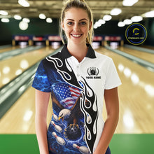 Load image into Gallery viewer, Blue Lightning Thunder American Flag Eagle Women Bowling shirts Custom Patriotic Team bowling Jersey NQS11658