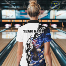Load image into Gallery viewer, Blue Lightning Thunder American Flag Eagle Women Bowling shirts Custom Patriotic Team bowling Jersey NQS11658