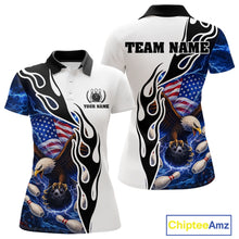Load image into Gallery viewer, Blue Lightning Thunder American Flag Eagle Women Bowling shirts Custom Patriotic Team bowling Jersey NQS11658