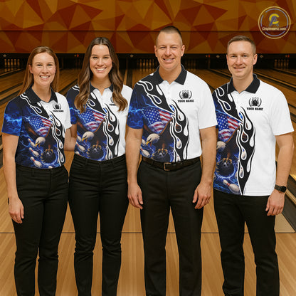 Blue Lightning Thunder American Flag Eagle Women Bowling shirts Custom Patriotic Team bowling Jersey NQS11658