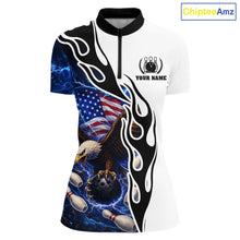 Load image into Gallery viewer, Blue Lightning Thunder American Flag Eagle Women Bowling shirts Custom Patriotic Team bowling Jersey NQS11658