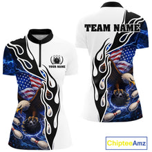 Load image into Gallery viewer, Blue Lightning Thunder American Flag Eagle Women Bowling shirts Custom Patriotic Team bowling Jersey NQS11658