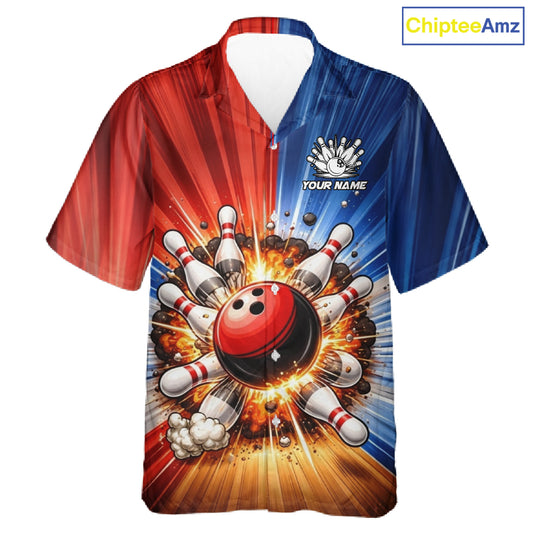 Funny Bowling Boom Hawaiian Shirt Custom Red, White and Blue Team Bowler Jerseys NQS11660