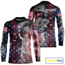 Load image into Gallery viewer, Crappie fishing smoke American Flag It's in my DNA custom UV protection fishing shirts for fishermen NQS11665