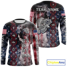 Load image into Gallery viewer, Crappie fishing smoke American Flag It's in my DNA custom UV protection fishing shirts for fishermen NQS11665