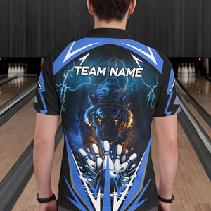 Blue Lightning Thunder Tiger Mens Bowling Polo, Quarter Zip Shirts Custom Bowler Jersey bowling outfit NQS9706