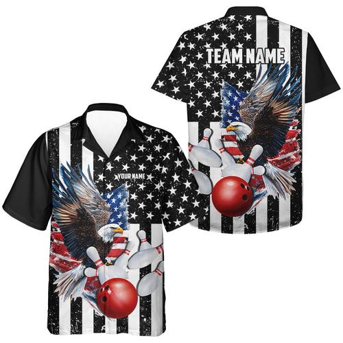 Black & White American Flag Eagle Custom Hawaiian bowling shirts patriotic outfit gifts for bowlers NQS9709