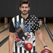 Load image into Gallery viewer, Black and White American Flag Eagle Mens Bowling Shirt Custom patriotic outfit men Bowling Team Jersey NQS9709