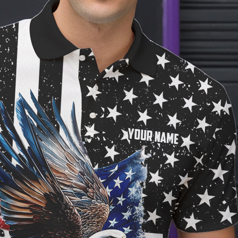 Black and White American Flag Eagle Mens Bowling Shirt Custom patriotic outfit men Bowling Team Jersey NQS9709