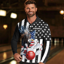 Load image into Gallery viewer, Black and White American Flag Eagle Mens Bowling Shirt Custom patriotic outfit men Bowling Team Jersey NQS9709