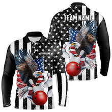 Load image into Gallery viewer, Black and White American Flag Eagle Mens Bowling Shirt Custom patriotic outfit men Bowling Team Jersey NQS9709