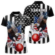Load image into Gallery viewer, Black &amp; White American Flag Eagle Women Bowling Shirt Custom patriotic outfit ladies Bowling Jersey NQS9709