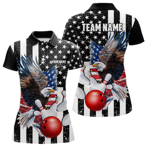 Black & White American Flag Eagle Women Bowling Shirt Custom patriotic outfit ladies Bowling Jersey NQS9709